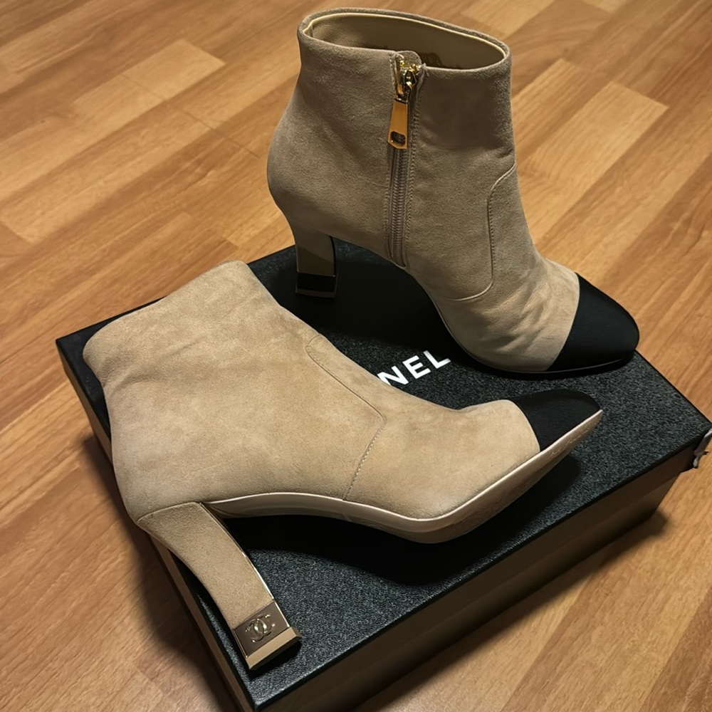 Chanel Cap Toe Suede Ankle Boots